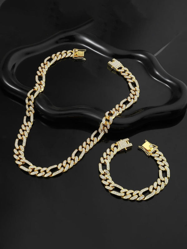 SALTY Men Stainless Steel Stone Studded Necklace With Bracelet Set