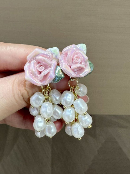 Gold-Plated Pearls Floral Drop Earrings