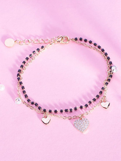 SALTY Women Wraparound Stone Studded & Pearls Beaded Heart Bracelet