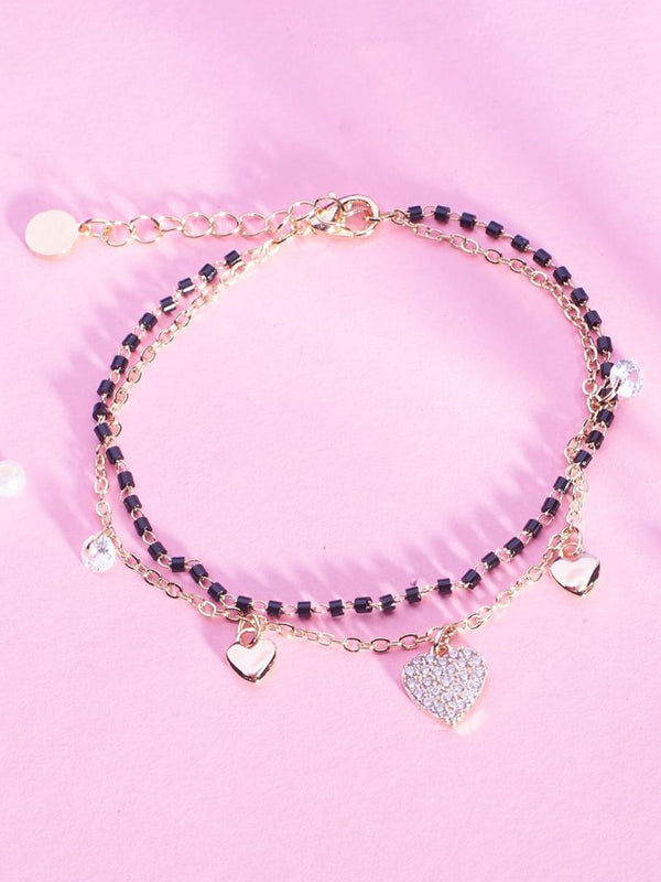 SALTY Women Wraparound Stone Studded & Pearls Beaded Heart Bracelet