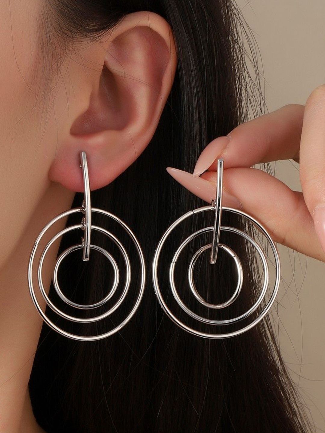 SALTY Silver-Plated Contemporary Drop Earrings