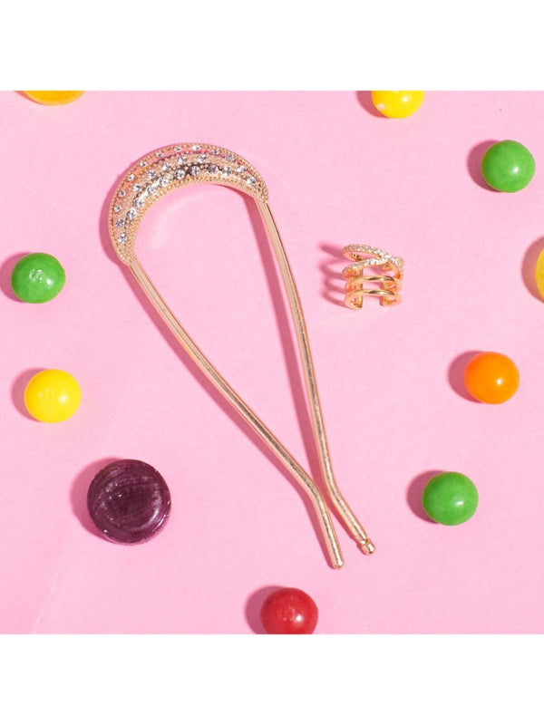 SALTY Stones Studded Pop Star Bun Pin And Cuff