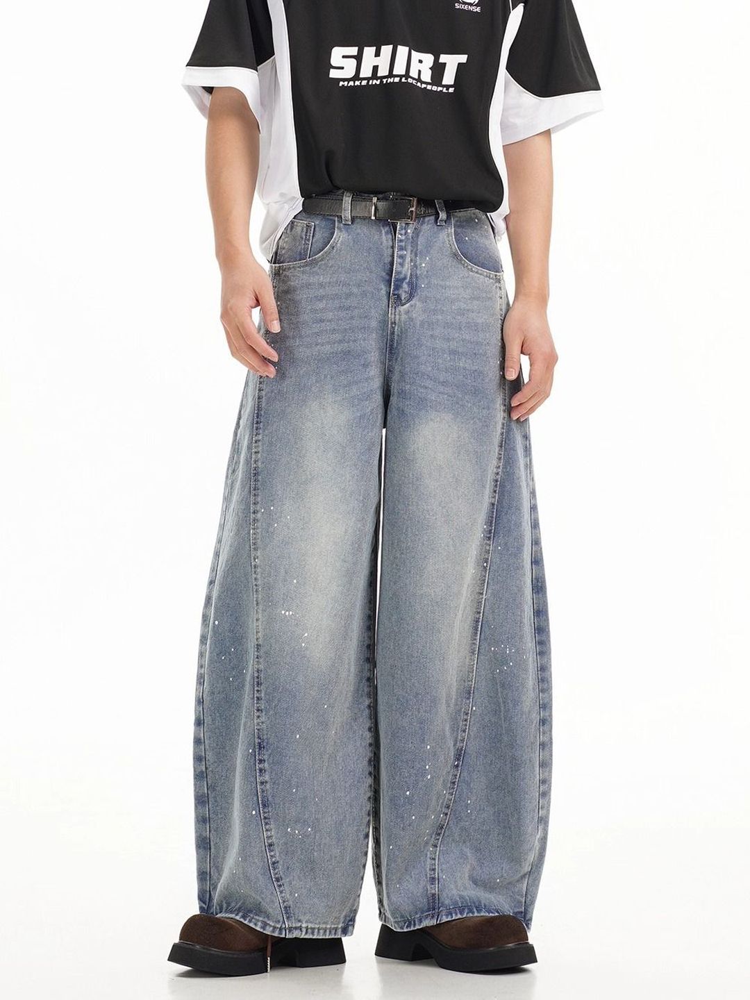 Men Wide Leg Mid-Rise Light Fade Stretchable Jeans