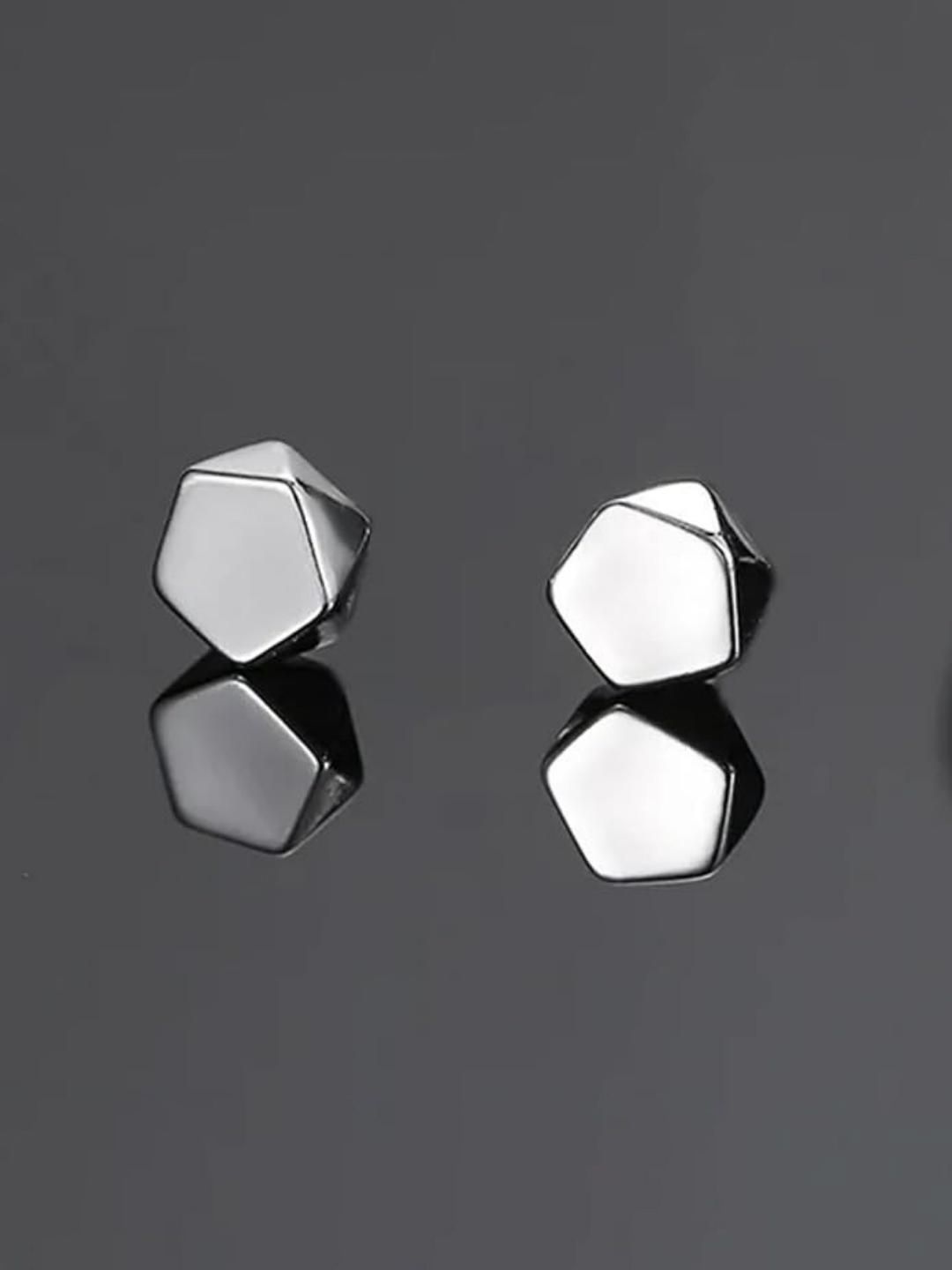 SALTY Aaron Stainless Steel Silver-Plated Geometric Shaped Studs Earrings