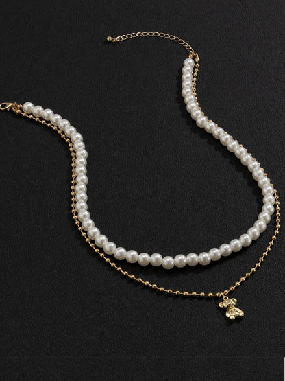 Gold-Plated Artificial Stone Baeded MInimal Necklace