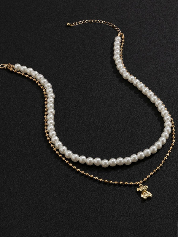 Gold-Plated Artificial Stone Baeded MInimal Necklace