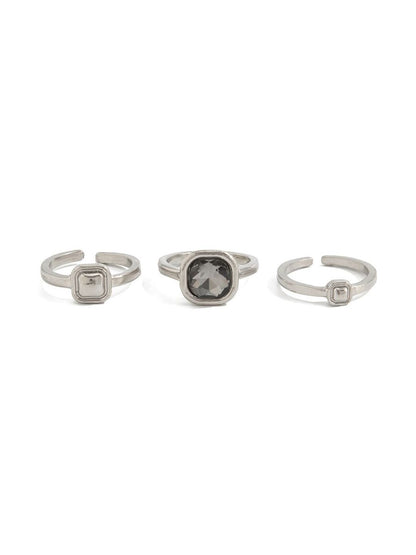 Set of 3 Silver-Plated Stone-Studded Finger Ring