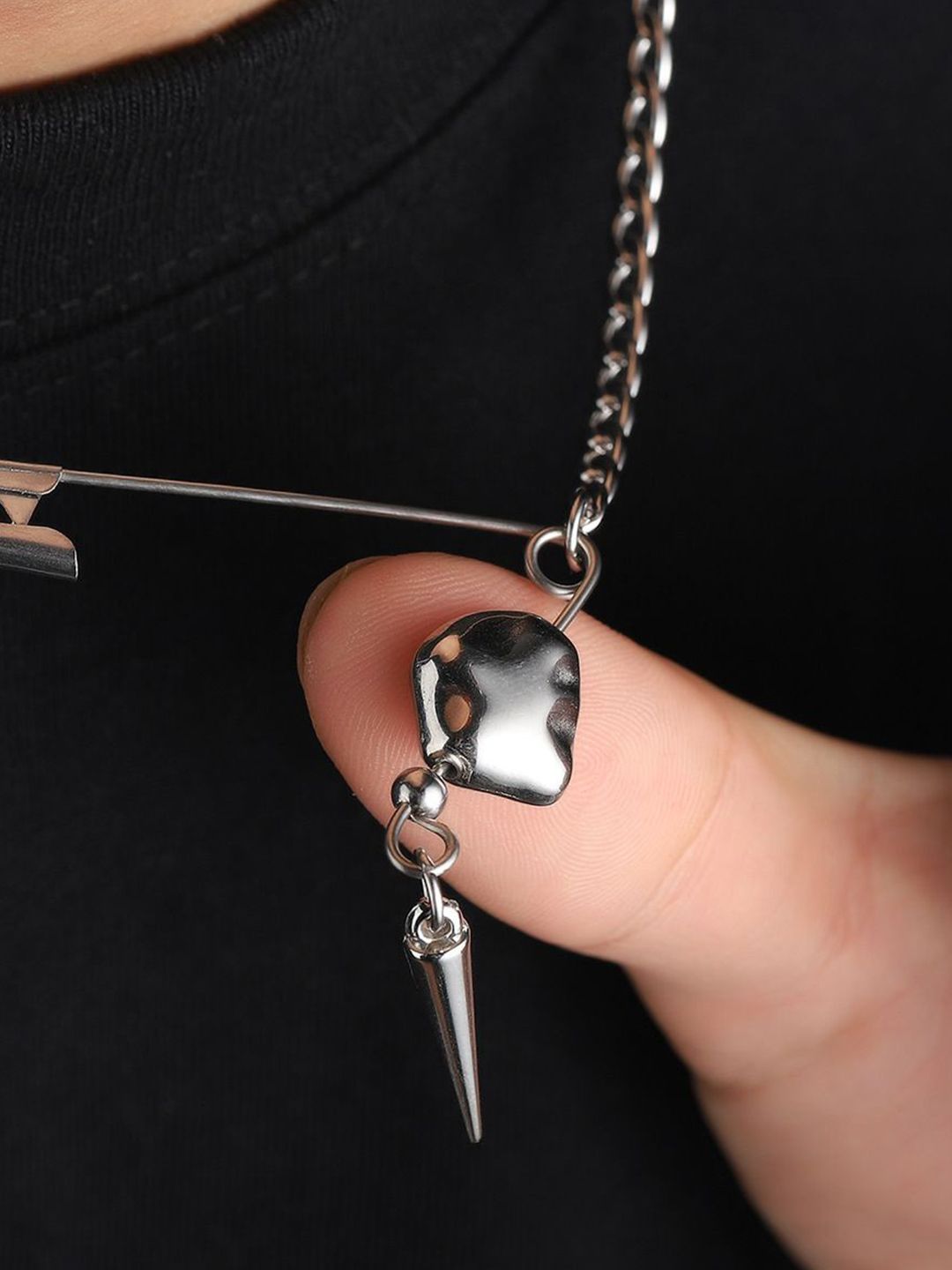 Stainless Steel Silver-Plated Contemporary Pendant With Chain