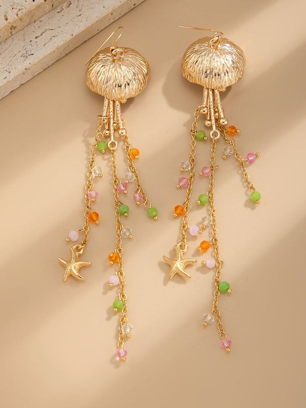 Gold Plated Artificial Beaded Contemporary Drop Earrings