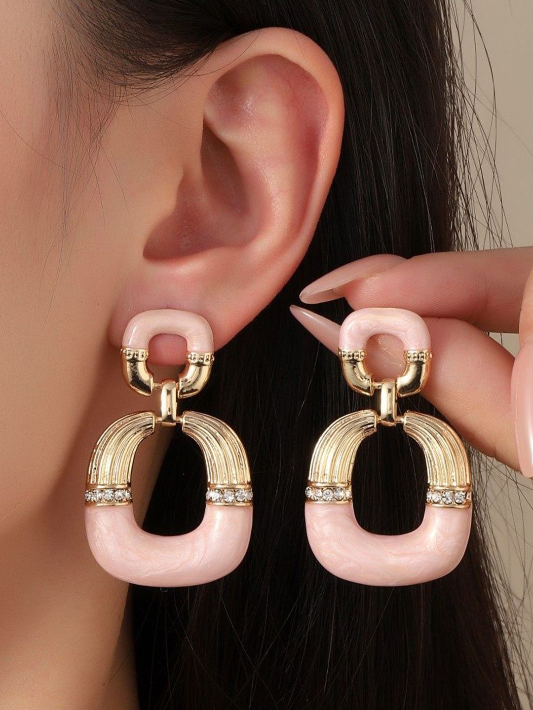 SALTY Stone Studded Square Shaped Drop Earrings