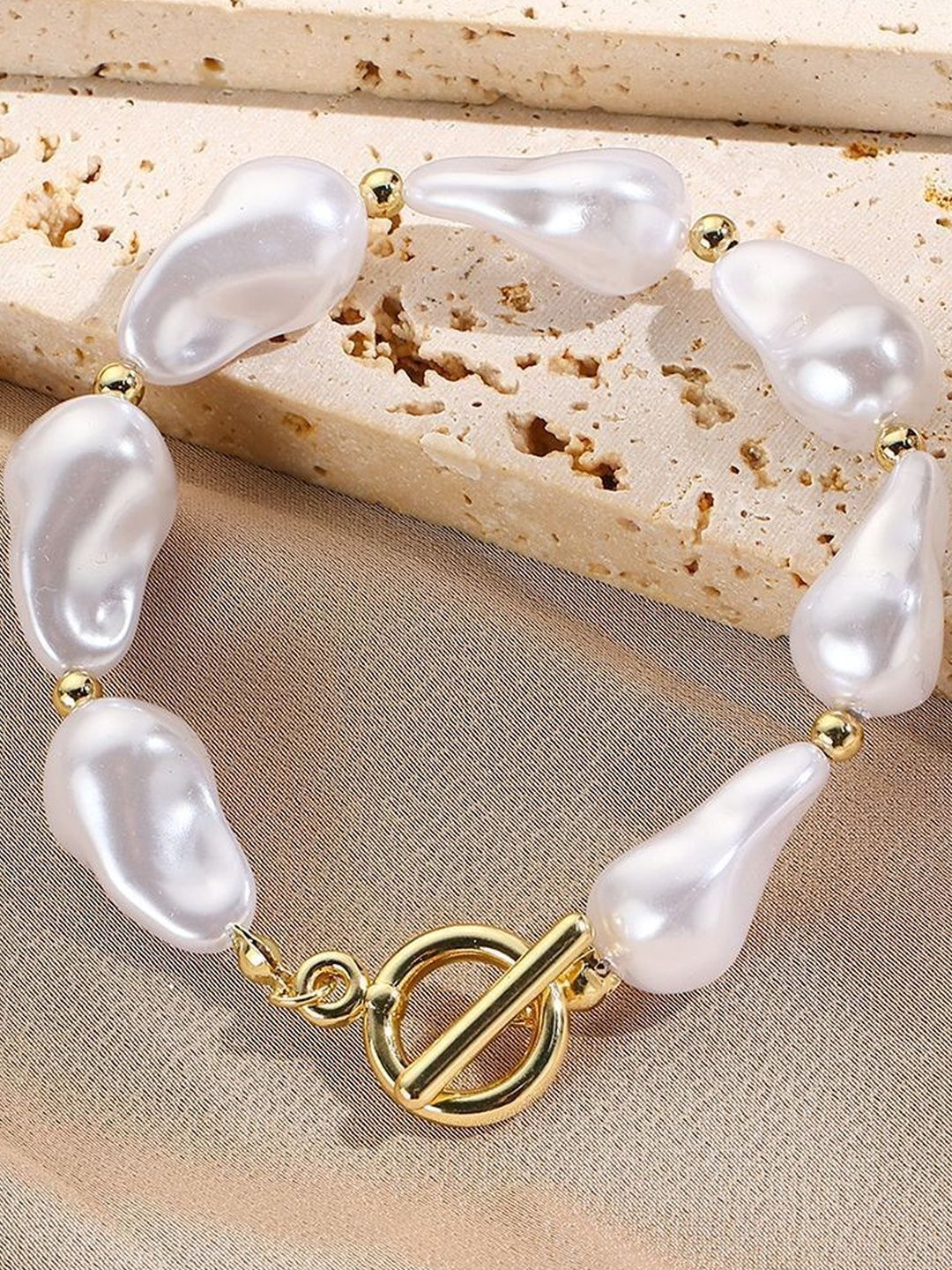 Women Pearls Handcrafted Gold-Plated Armlet Bracelet