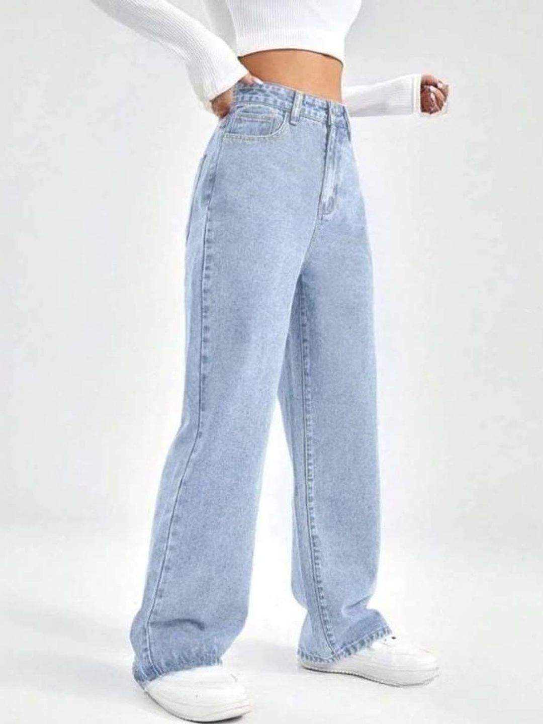 Women Classic Wide Leg High-Rise Light Fade Stretchable Jeans