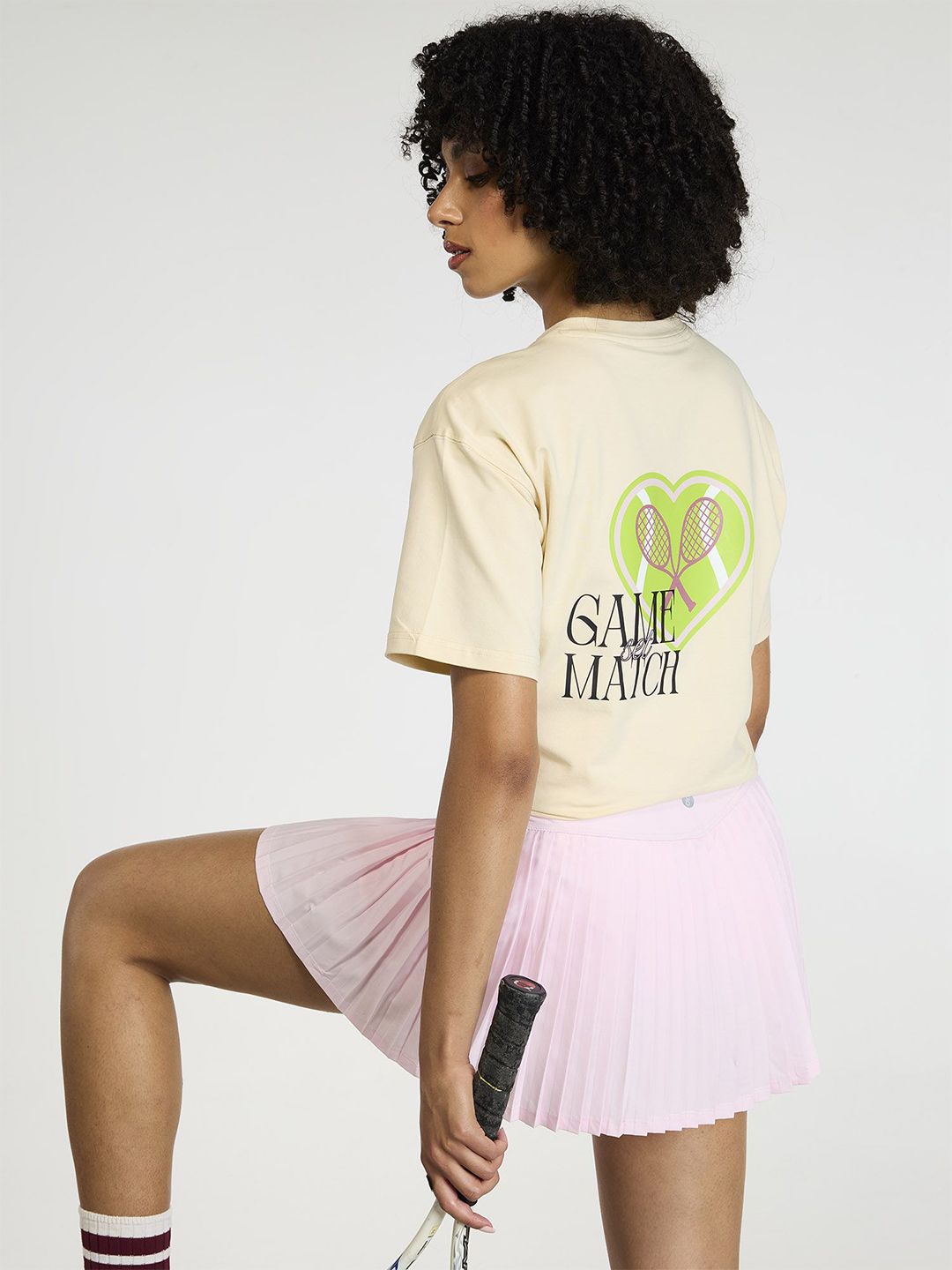 Women Cream Love All Oversized Printed Cotton-Spandex Tee