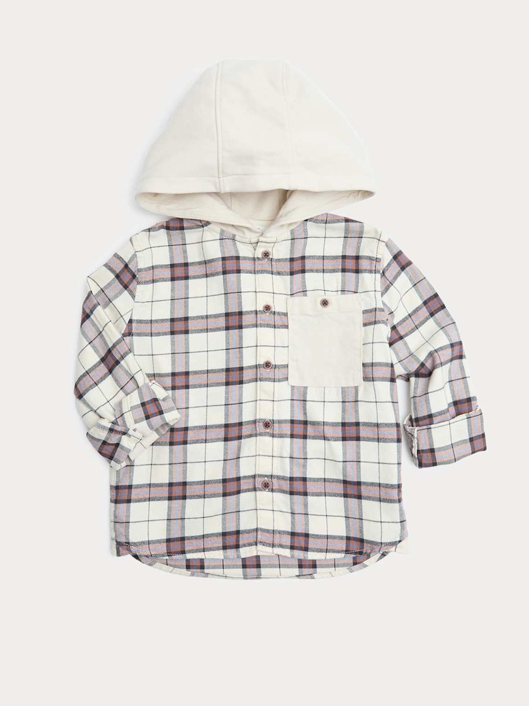 Pure Cotton Checked Hooded Shirt