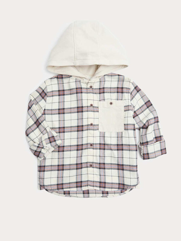 Pure Cotton Checked Hooded Shirt