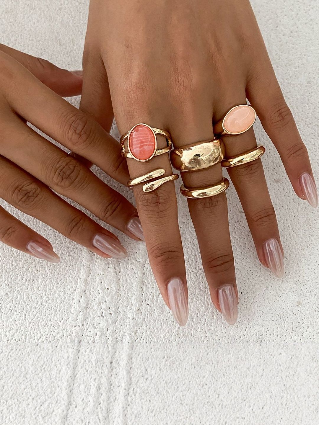 Women Set Of 6 Gold-Plated Stones Studded Finger Ring