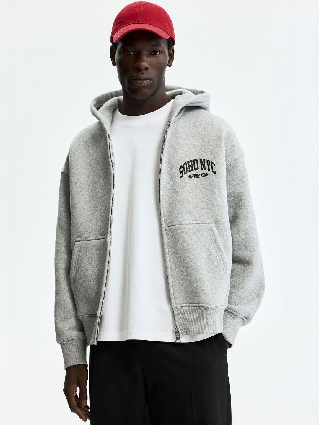 Oversized Fit Printed Zip-Through Hoodie