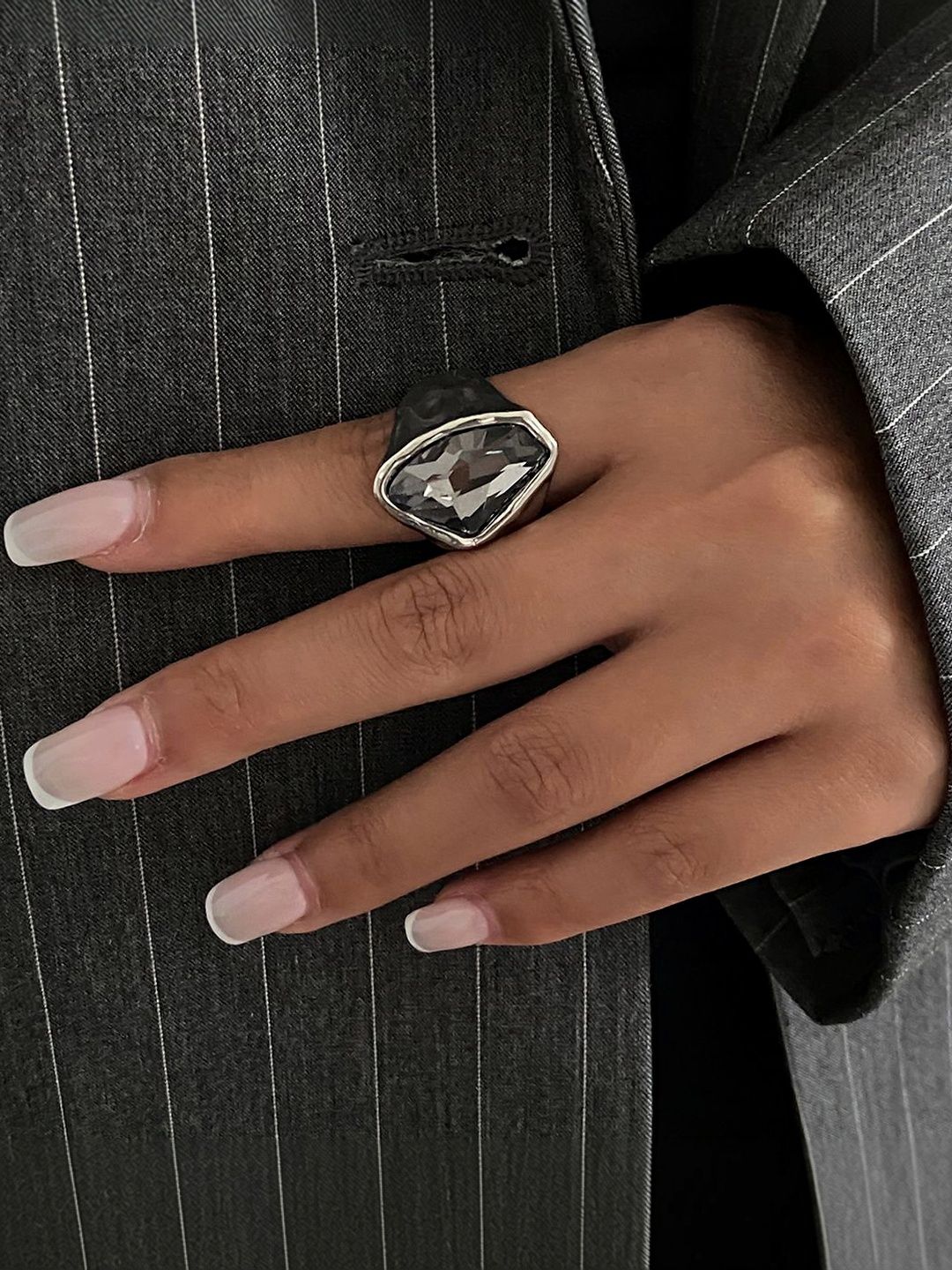 Silver-Plated Stone-Studded Finger Ring