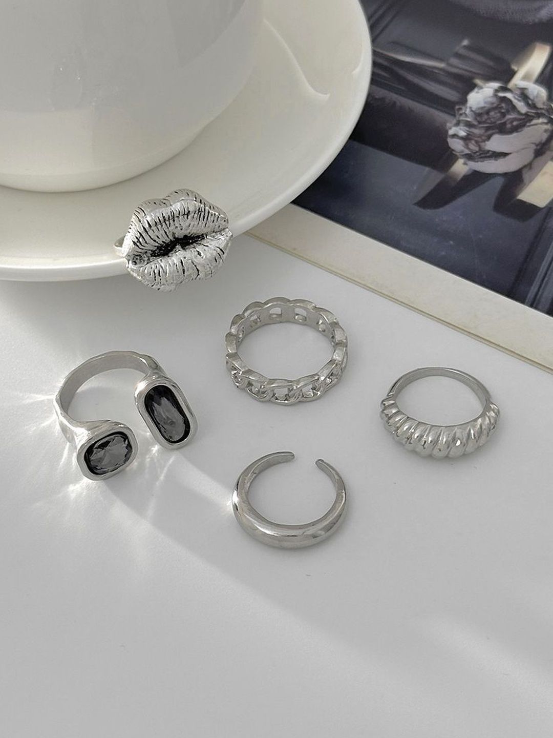 Set of 5 Silver-Plated Finger Ring