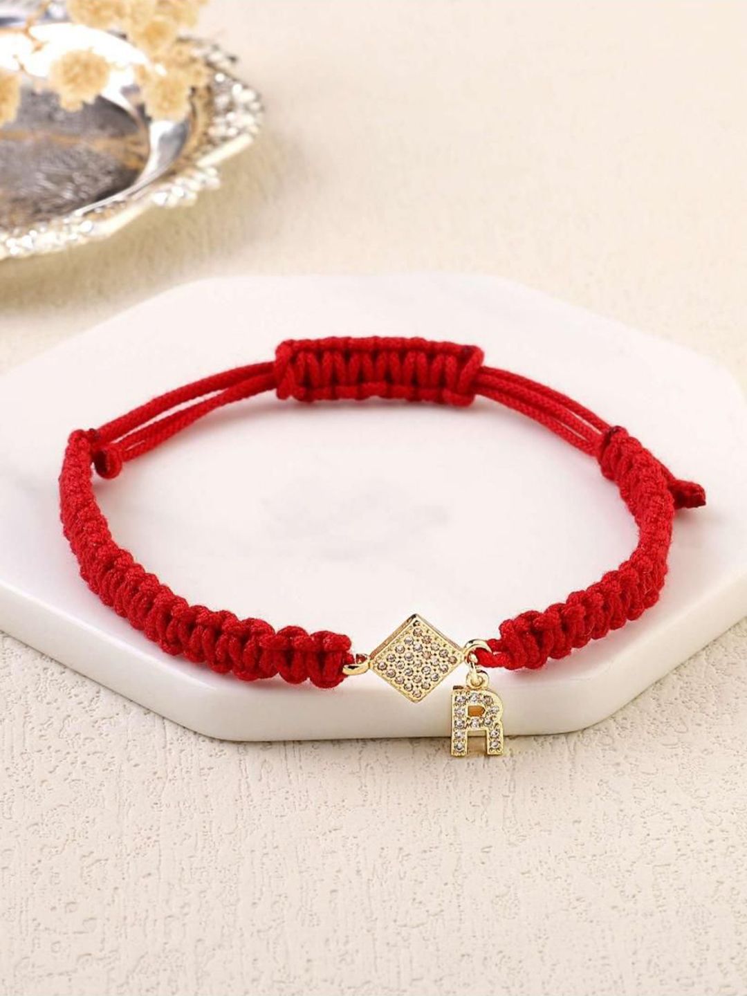 SALTY Women Stainless Steel Stone Studded Alphabet H Wraparound Thread Bracelet