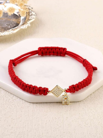 SALTY Women Stainless Steel Stone Studded Alphabet H Wraparound Thread Bracelet