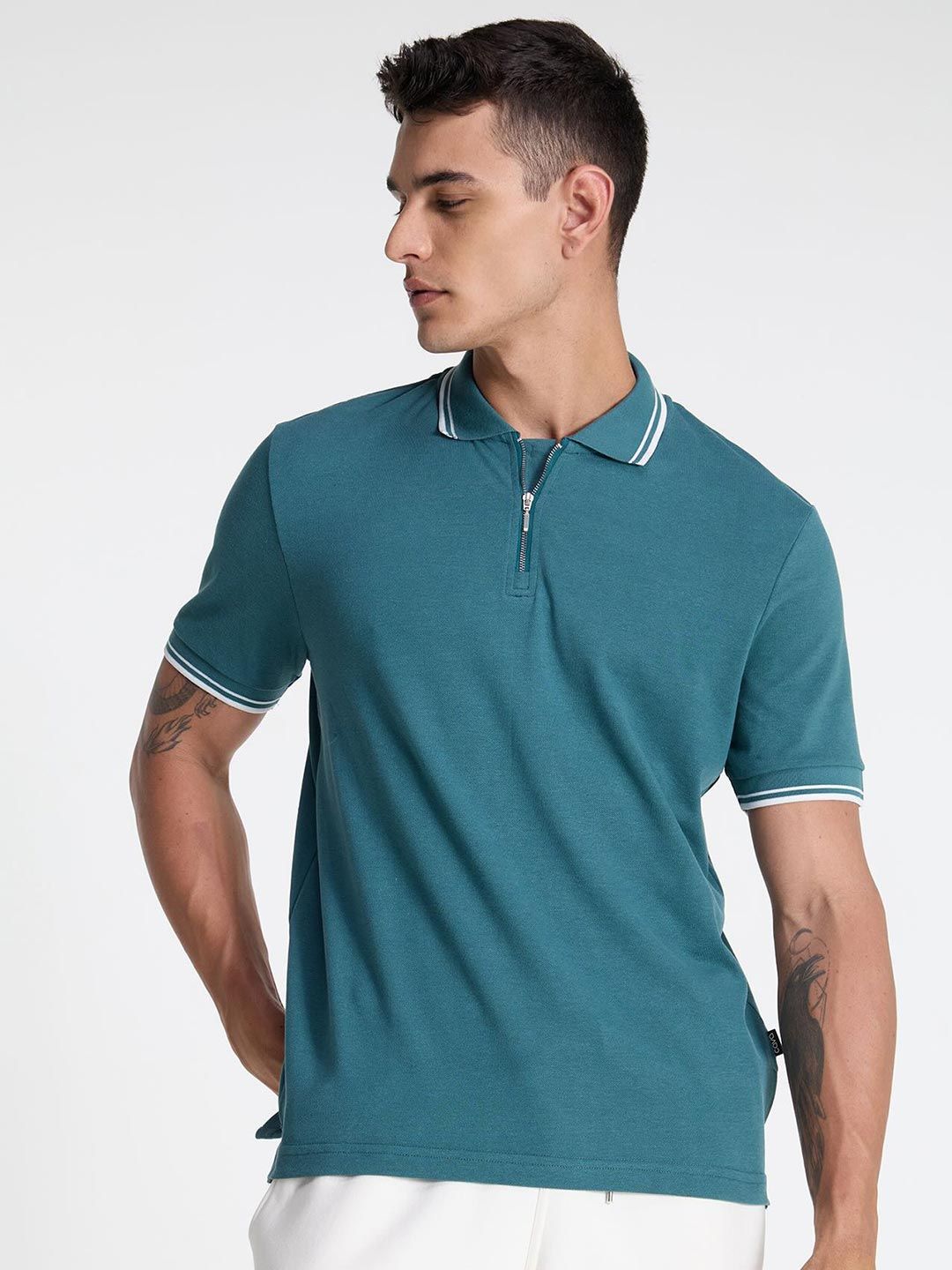 Teal Urban Zipper Polo