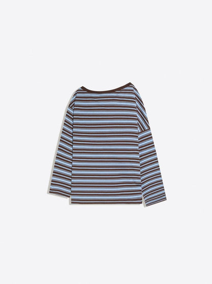 Printed asymmetric neck long sleeve T-shirt