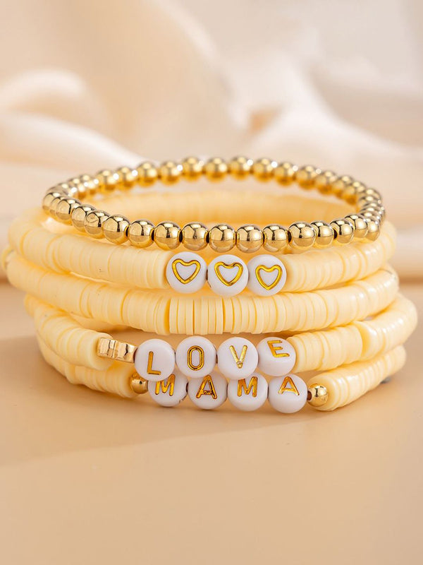 5 Pieces Gold-Plated Artificial Beaded Ceramic Elasticated Bracelet