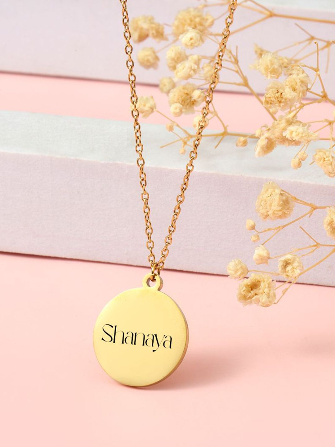 SALTY Pack of 2 Women Minimal Round Personalised Golden Necklace