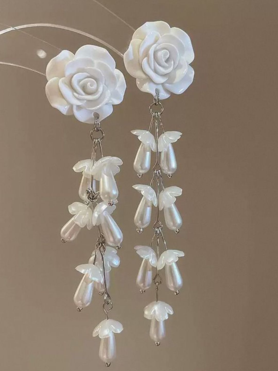 Artificial Beads Beaded Floral Shaped Drop Earrings