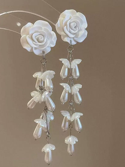 Artificial Beads Beaded Floral Shaped Drop Earrings