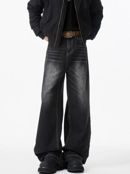 Men Heavy Fade Mid-Rise Wide Leg Jeans
