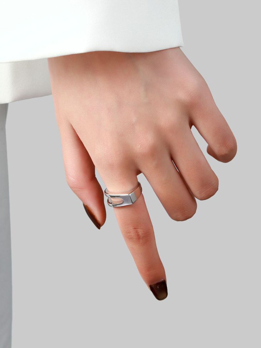 SALTY Silver Signet Initial Ring For Women & Girls Stylish Adjustable Finger Ring