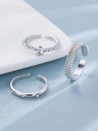 Set of 3 Silver-Plated Stone-Studded Finger Rings