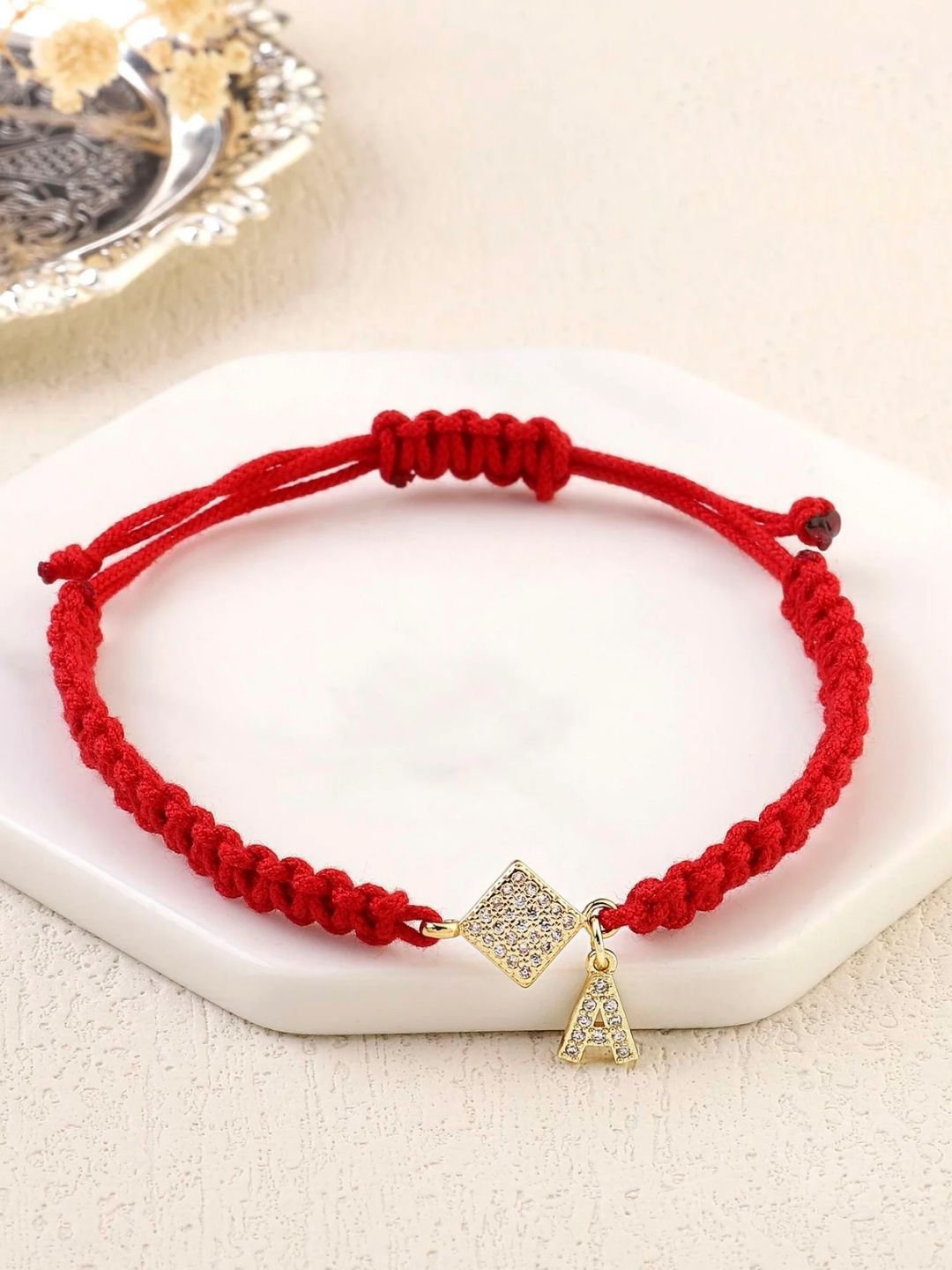 SALTY Pack of 2 Women Red Thread Initial Bracelet - Alphabet-K