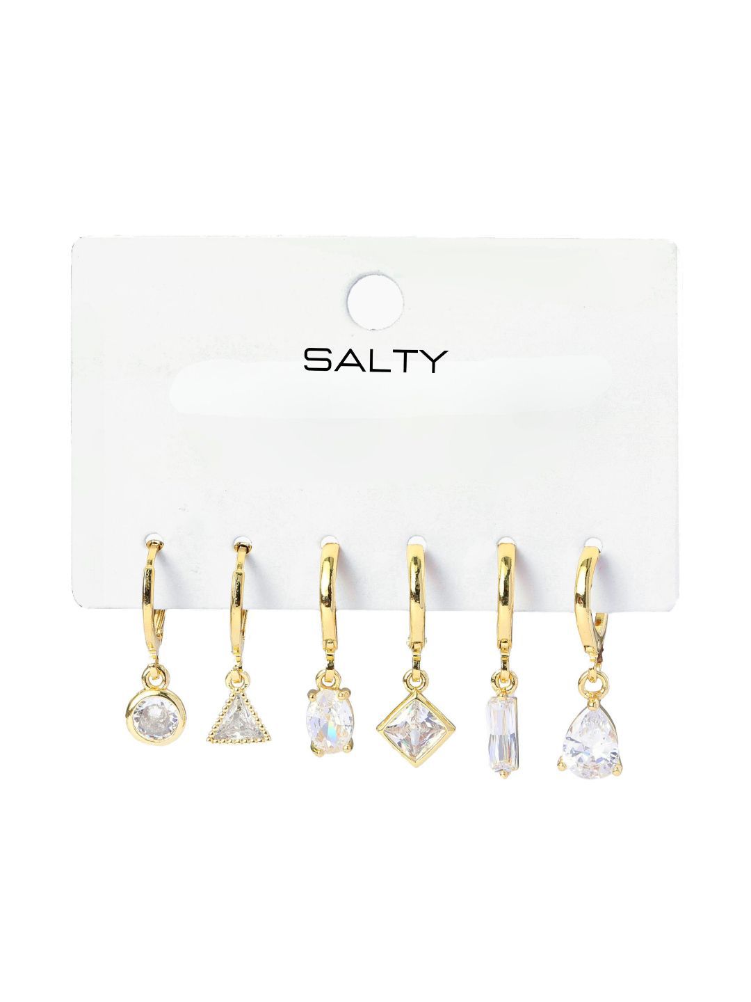 SALTY Set Of 3 Gold-Plated Mismatch Dimoara Contemporary Hoop Earrings