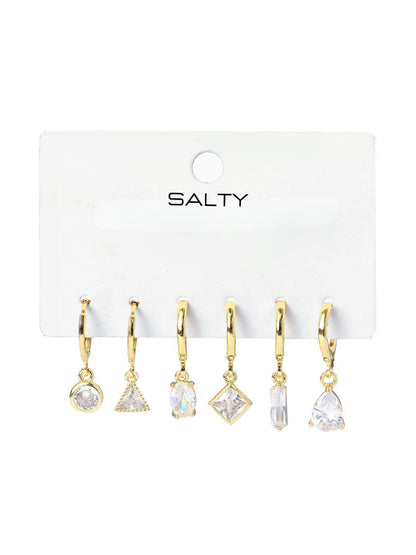 SALTY Set Of 3 Gold-Plated Mismatch Dimoara Contemporary Hoop Earrings