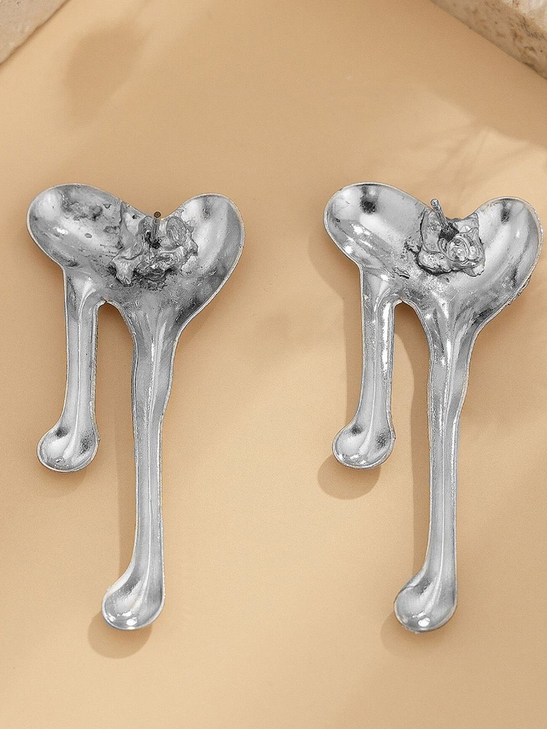 Silver-Plated Heart Shaped Drop Earrings