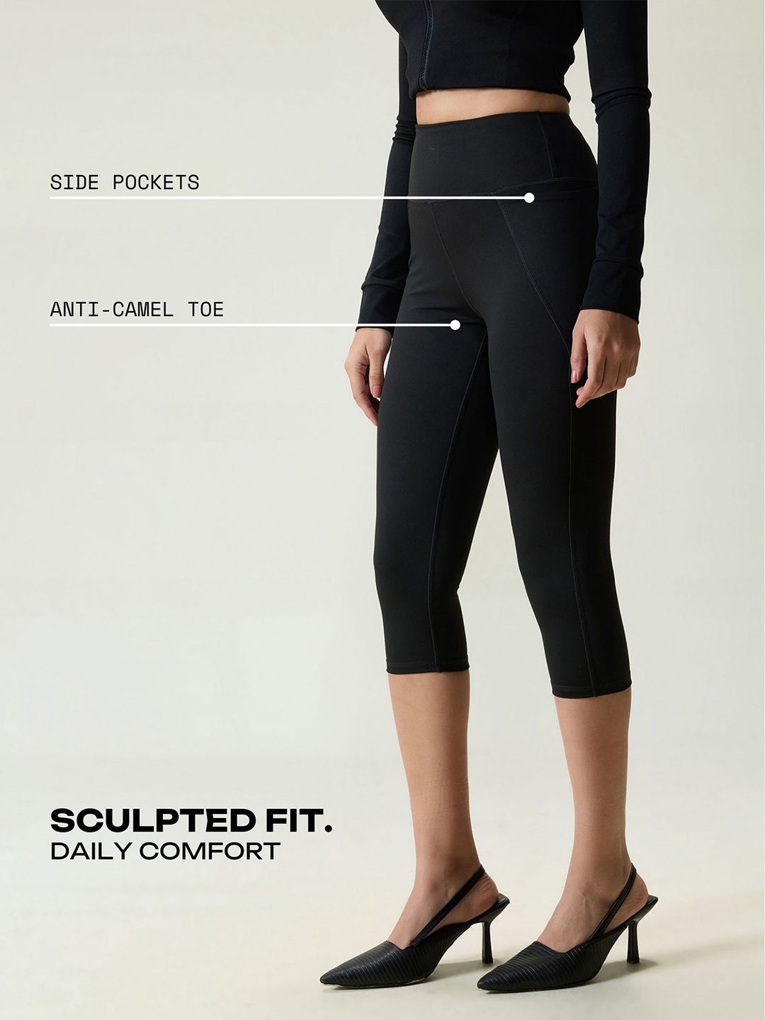 Women Black Sculpt Capri