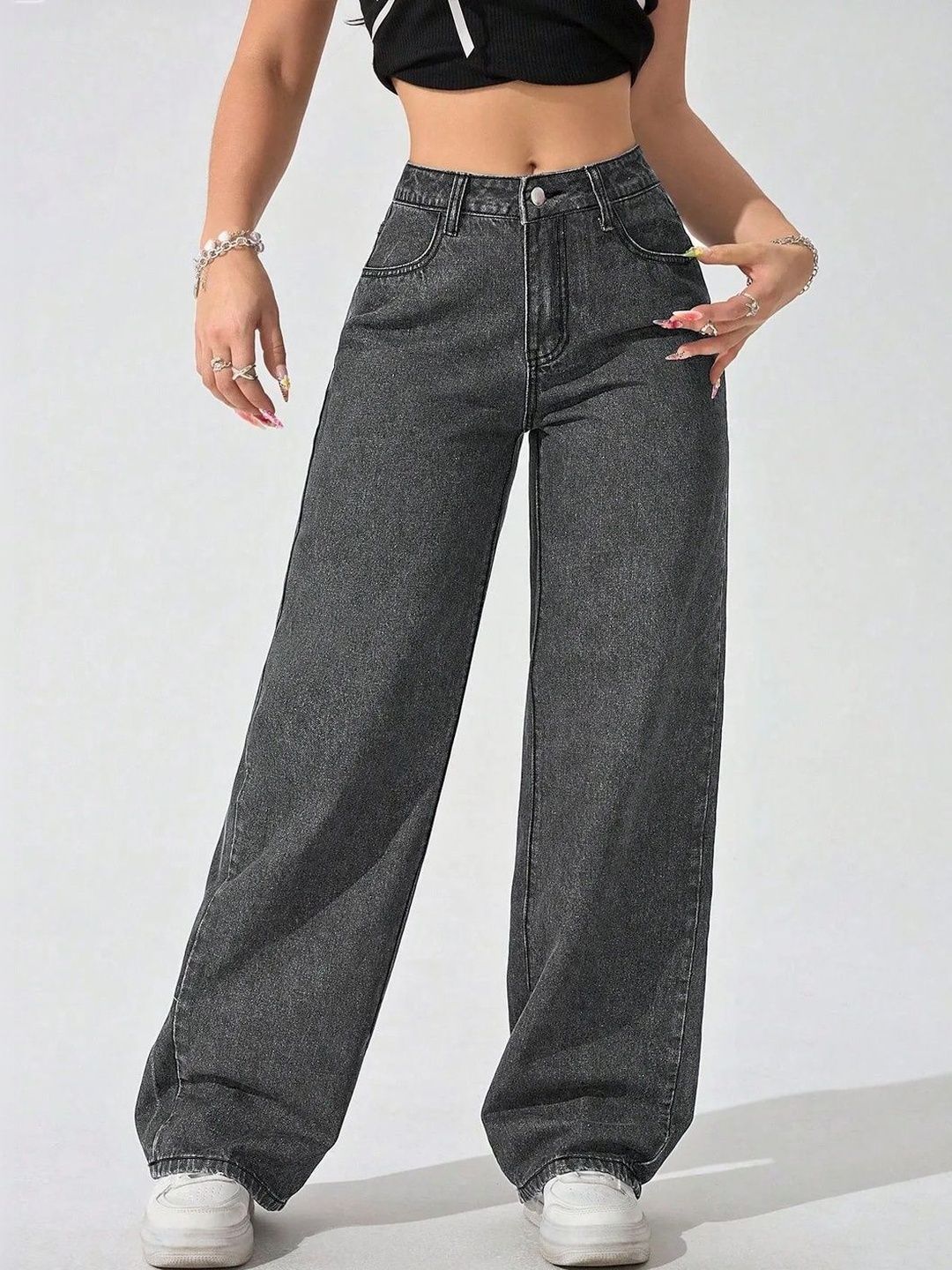 Women Comfort Wide Leg High-Rise Light Fade Stretchable Jeans
