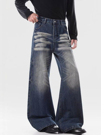 Men Wide Leg Mid-Rise Dark Jeans