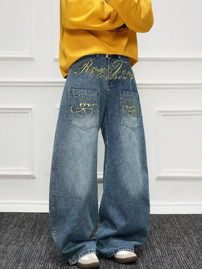 Men Wide Leg Mid-Rise Light Fade Printed Jeans