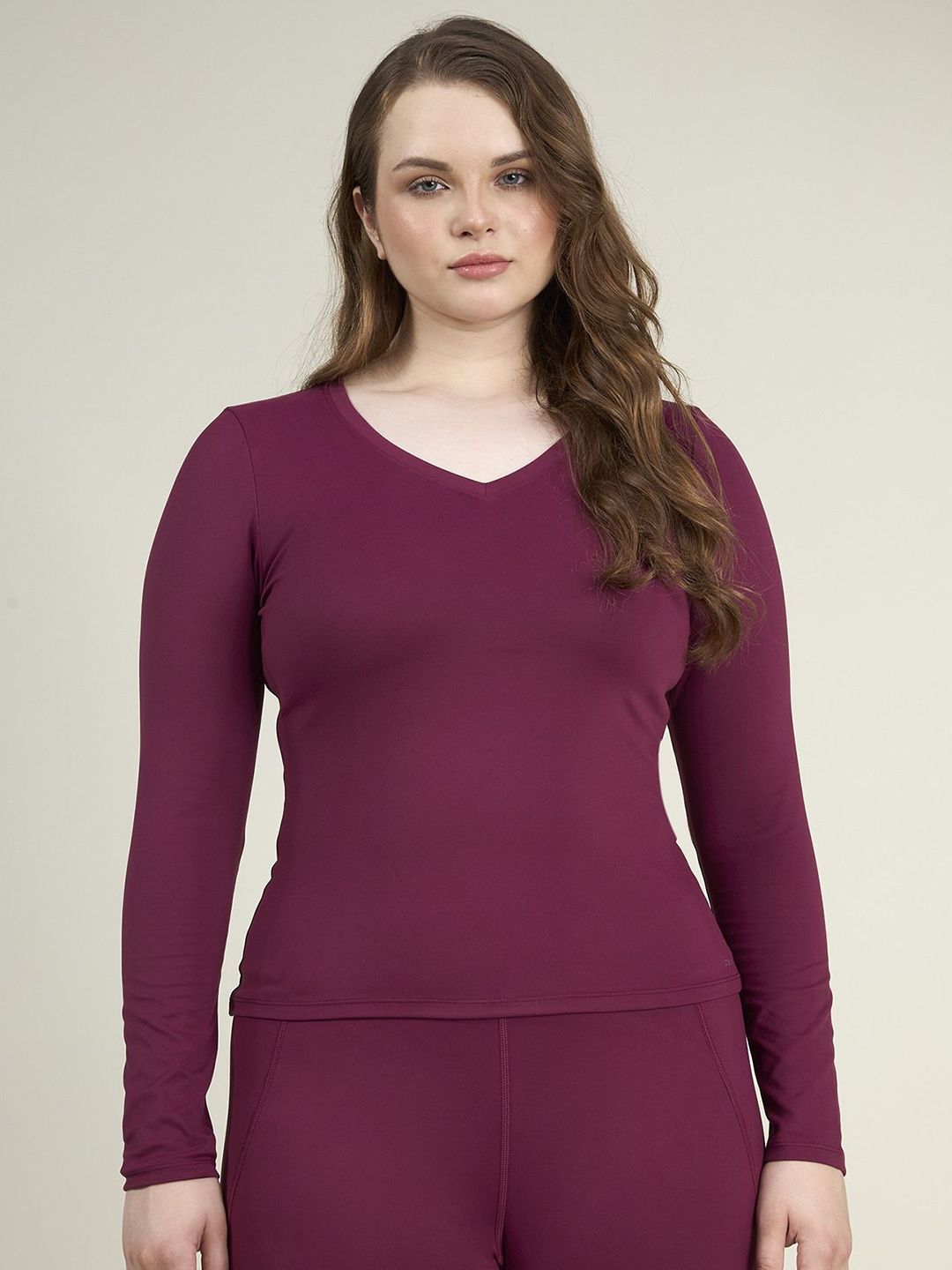Burgundy Sculpt V-Neck Top
