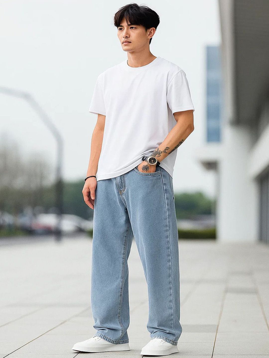 Men Baggy Mid-Rise Stretchable Jeans