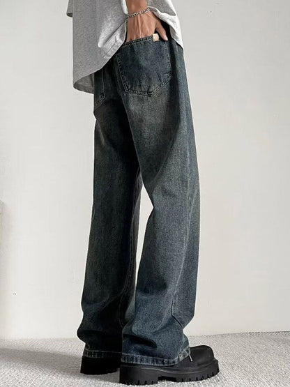 Men Wide Leg Mid-Rise Medium Shade Jeans