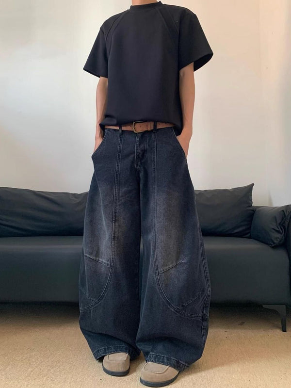 Men Wide Leg Mid-Rise Dark Fade Jeans