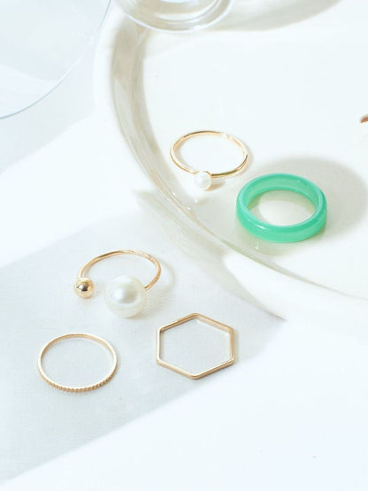 SALTY Set Of 5 Modern Maven Stylish Adjustable Finger Ring