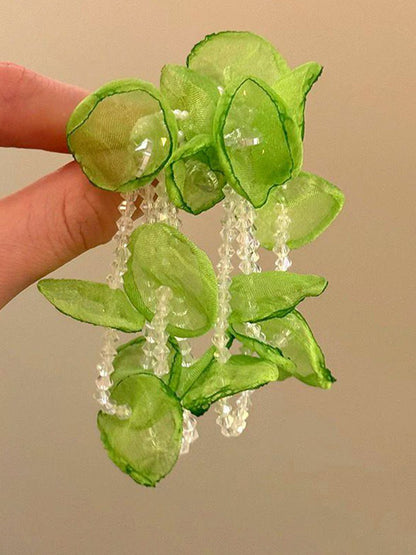 Artificial Beaded Leaf Shaped Drop Earrings