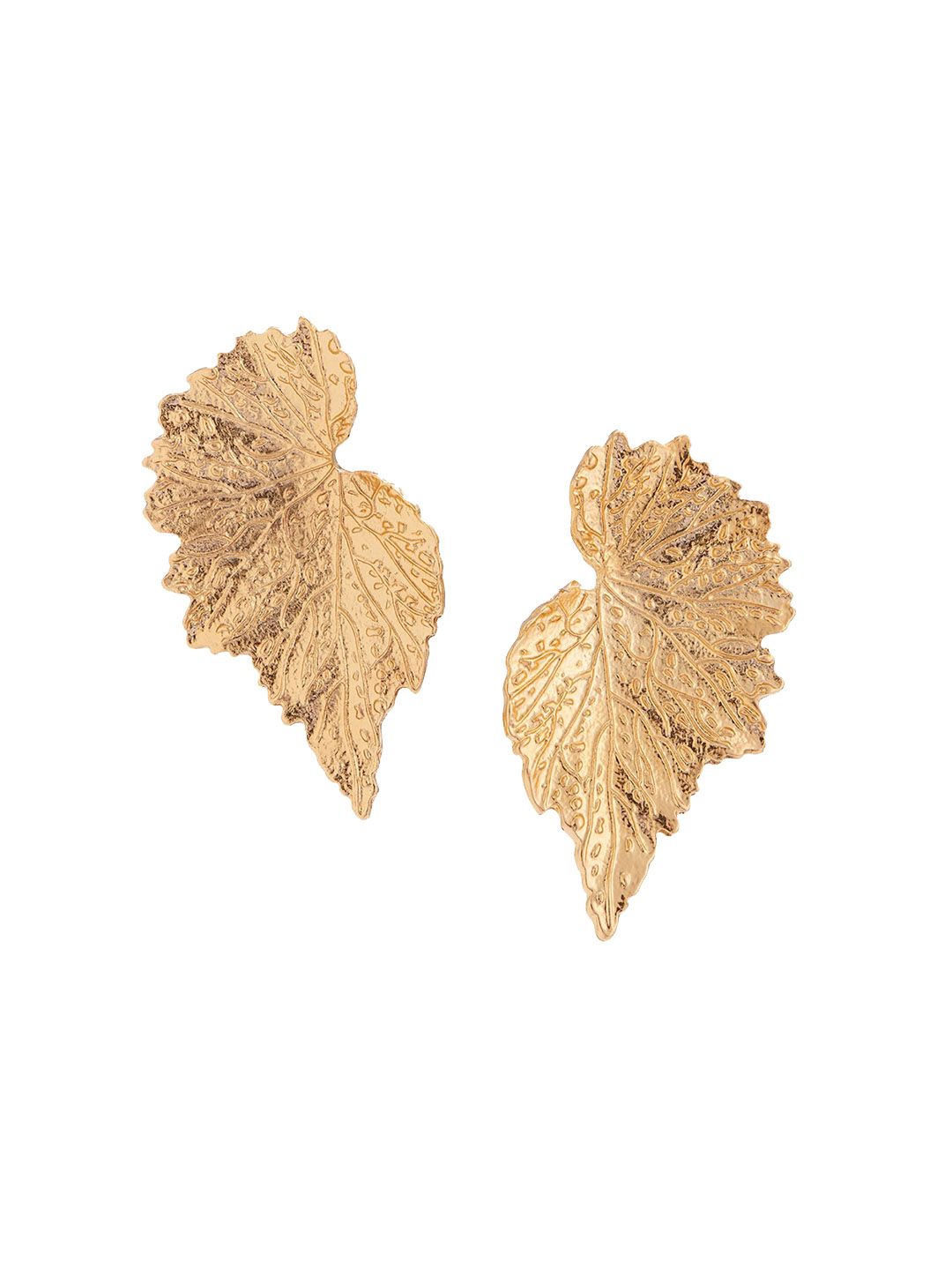 Gold-Plated Leaf Shaped Chunky Drop Earrings