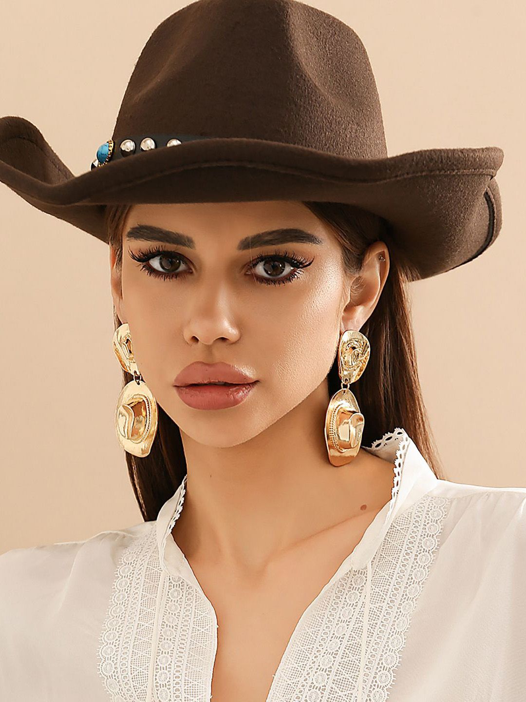 Gold-Plated Oval Drop Earrings